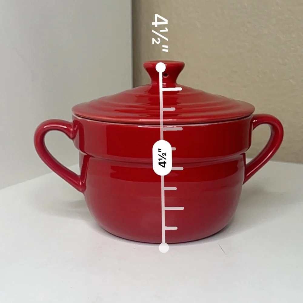 Le Gourmet Chef Red Soup Crock with Lid | Mini Ceramic Pot | 4.5” Covered Bowl